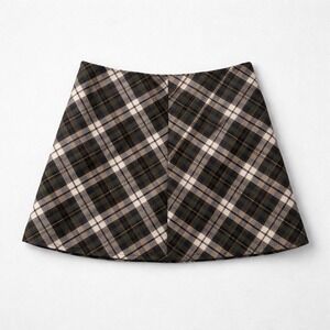 L.O.G.G. H&M Plaid Mini Skirt Preppy  Olive Green Purple Academic A-Line Size 12